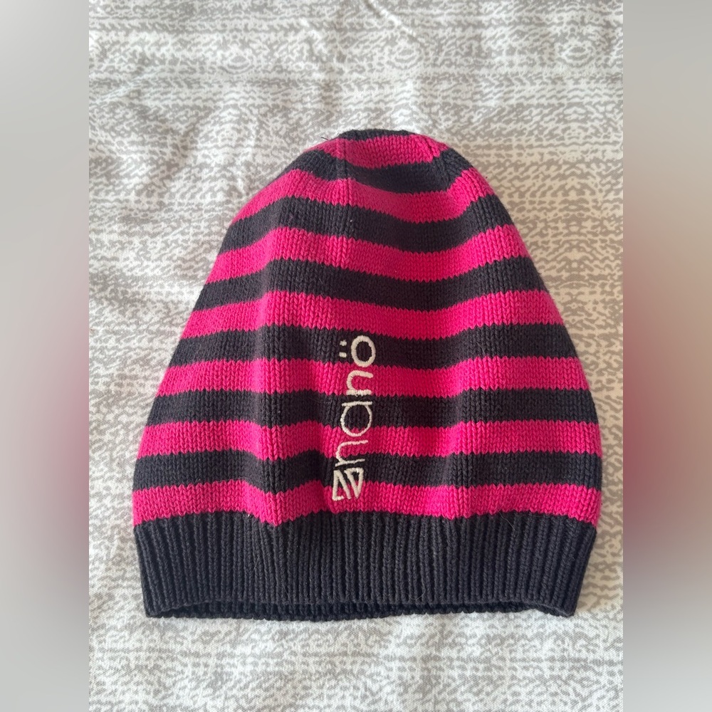 Nano Kids Striped Knit Beanie in Hot Pink and Black